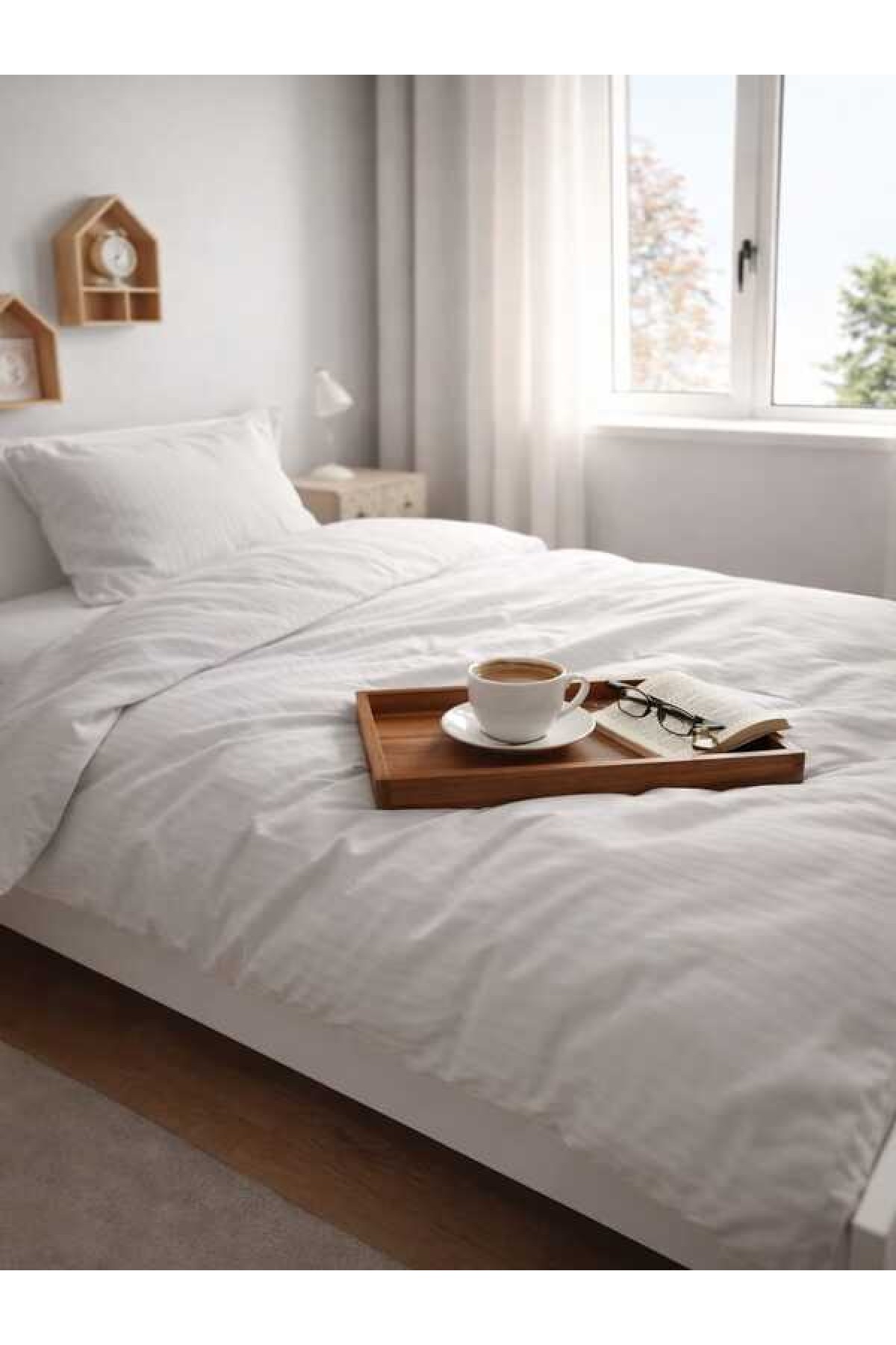 Beyaz Saten Çizgili Nevresim Takımı Tek Kişilik %100 Pamuk Otel Kalitesi Lüks Yumuşak Doku