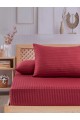 Bordo Pamuklu Çizgili Saten Lastikli Çarşaf Takımı Çift Kişilik  + 2 Yastık Kılıfı