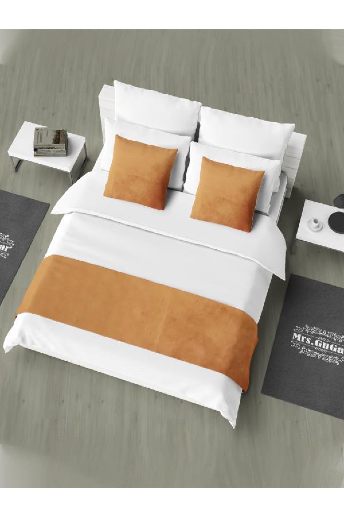 Çift Kişilik  Yatak Runner ve Kırlent Kılıfı Seti Tarçın