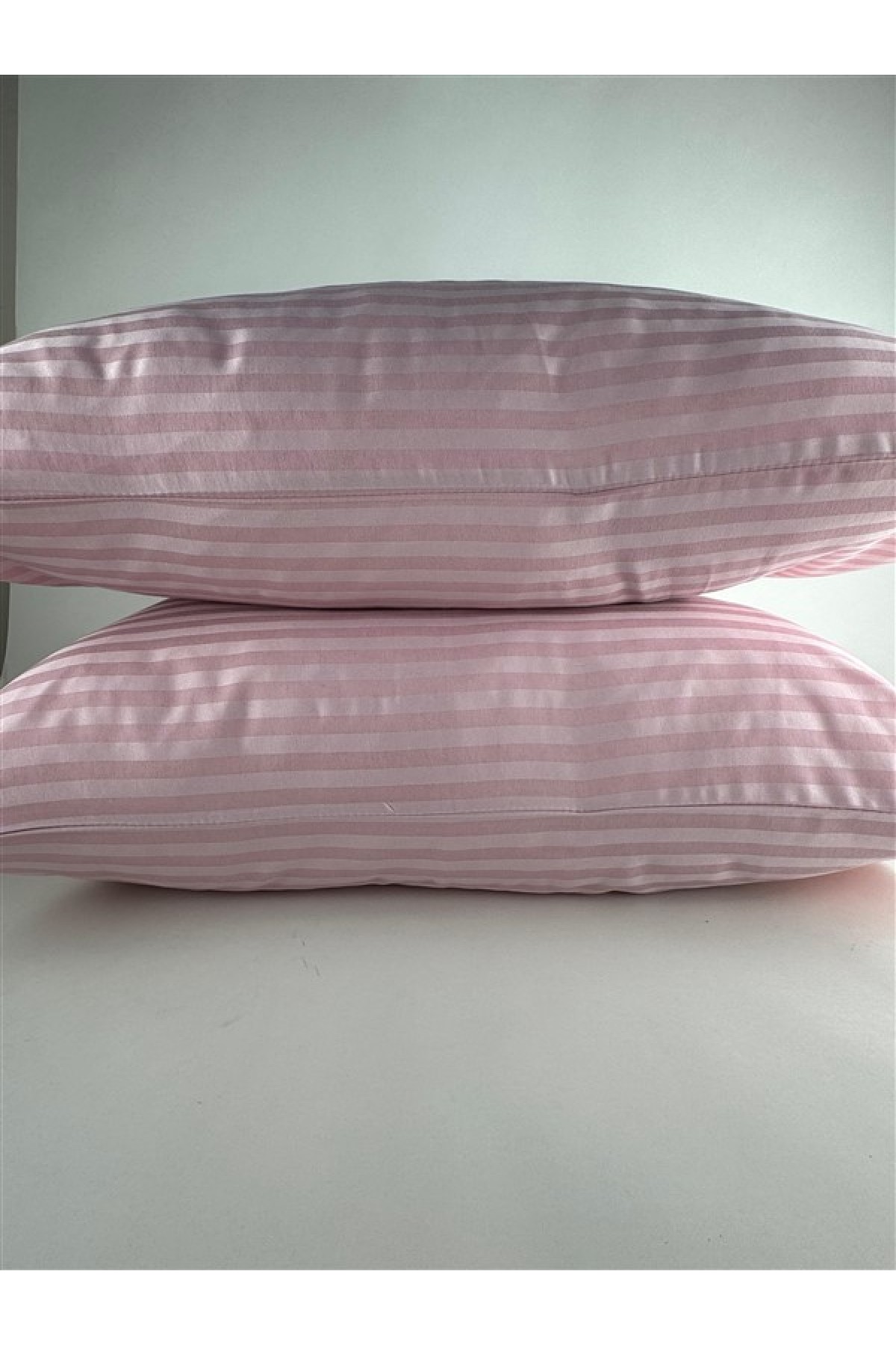 Çizgili Saten Pudra 2 Adet 50x70 Yastık Kılıfı