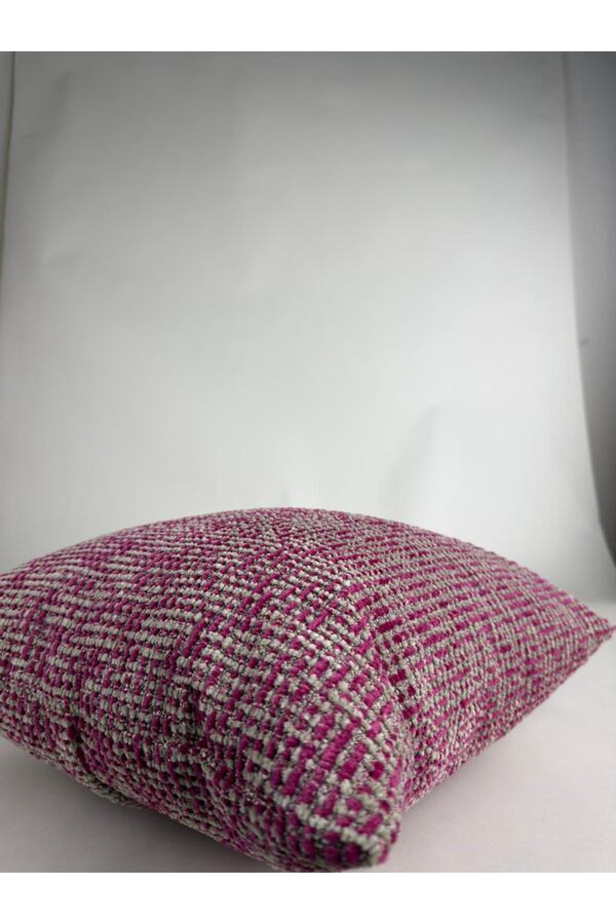 Fuşya & Krem Dokuma Kırlent 43 x 43, Modern Keten Dokulu Dekoratif Kılıf