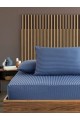 Indıgo Mavi Pamuklu Çizgili Saten Lastikli Çarşaf Takımı Çift Kişilik  + 2 Yastık Kılıfı