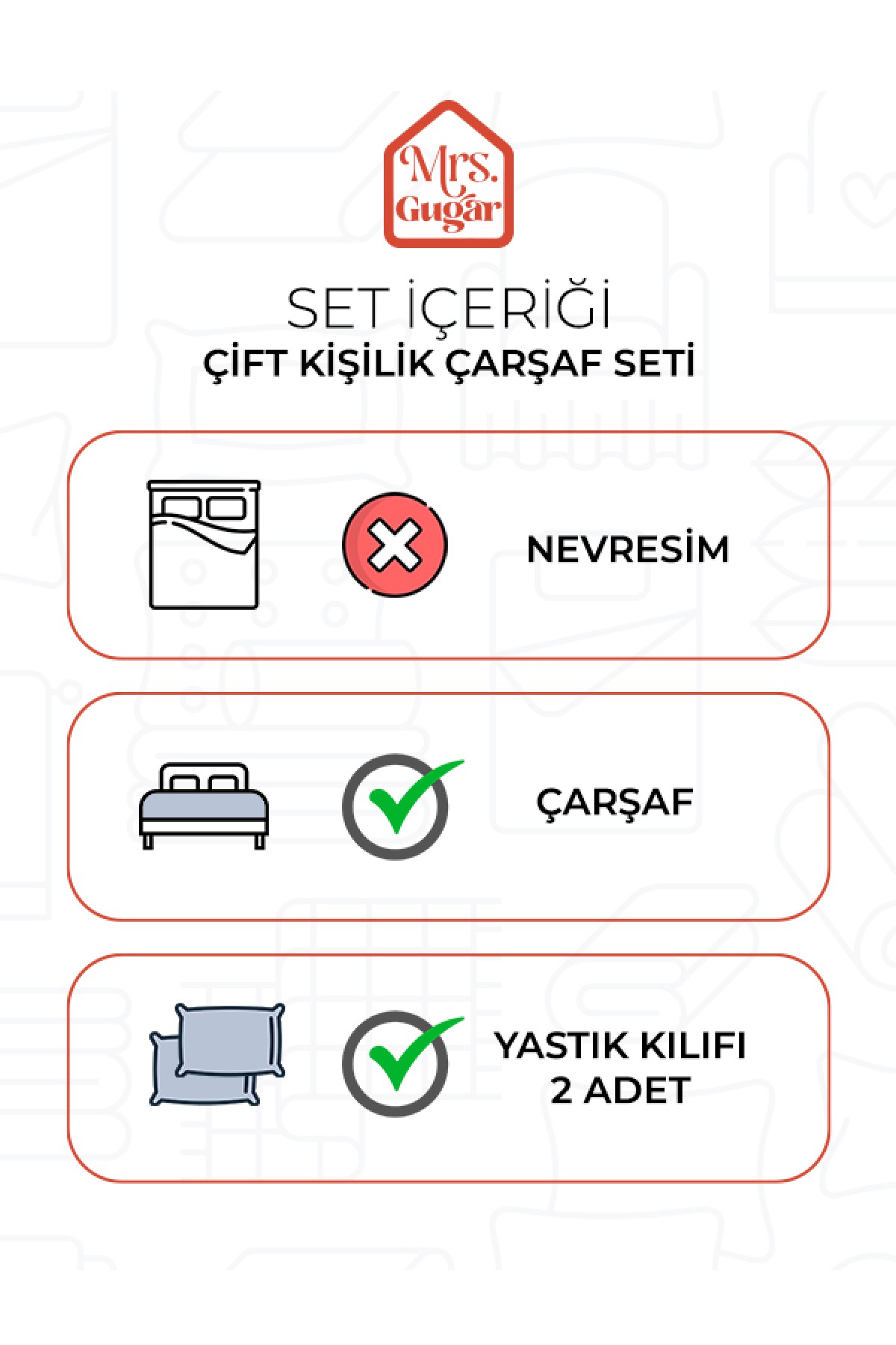 Kırmızı Pamuklu Çizgili Saten Lastikli Çarşaf Takımı Çift Kişilik  + 2 Yastık Kılıfı