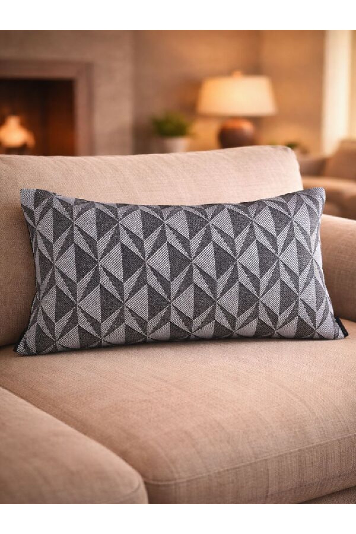 Mrs Gugar 35x50 Keten Kırlent Kılıfı Açık Gri Antrasit Desenli Dekoratif Yastık Kılıfı