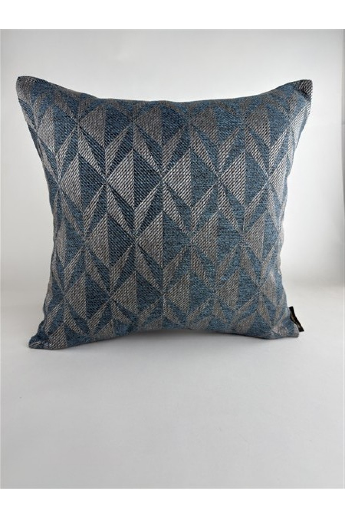 Mavi Geometrik Desenli Keten Kırlent Kılıfı 43x43 cm – Premium Collection