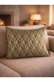 Mrs Gugar 43x43 Keten Desenli Kırlent Kılıfı Zeytin Yeşili Modern Dekoratif Koltuk Yastık Kılıfı