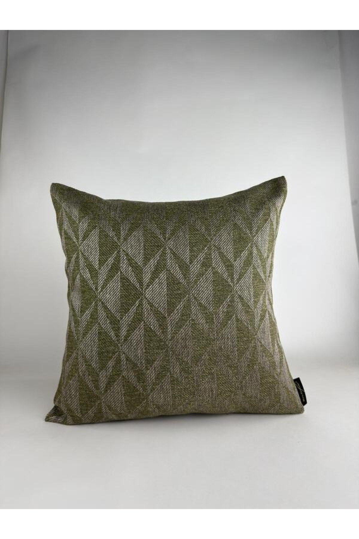 Mrs Gugar 43x43 Keten Desenli Kırlent Kılıfı Zeytin Yeşili Modern Dekoratif Koltuk Yastık Kılıfı
