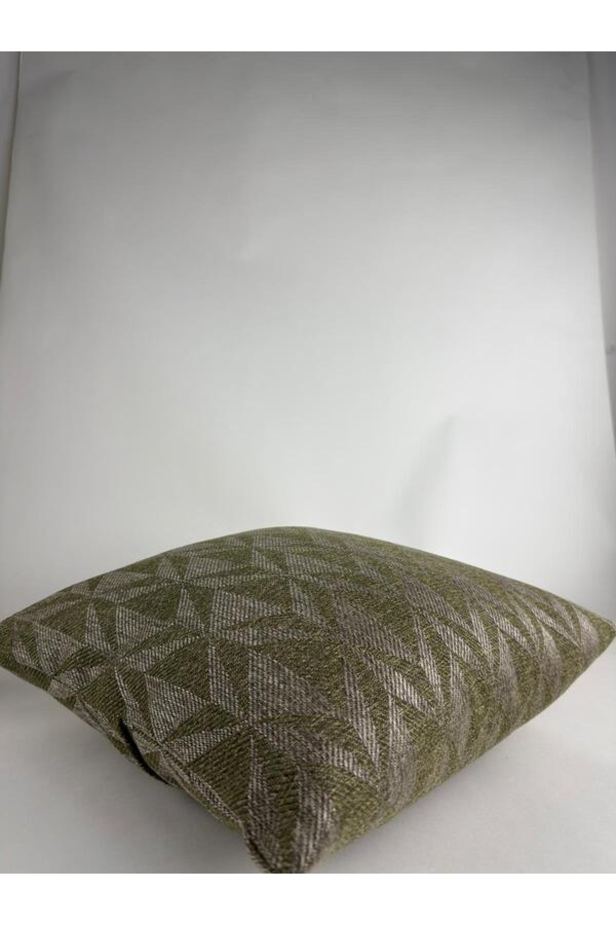 Mrs Gugar 43x43 Keten Desenli Kırlent Kılıfı Zeytin Yeşili Modern Dekoratif Koltuk Yastık Kılıfı