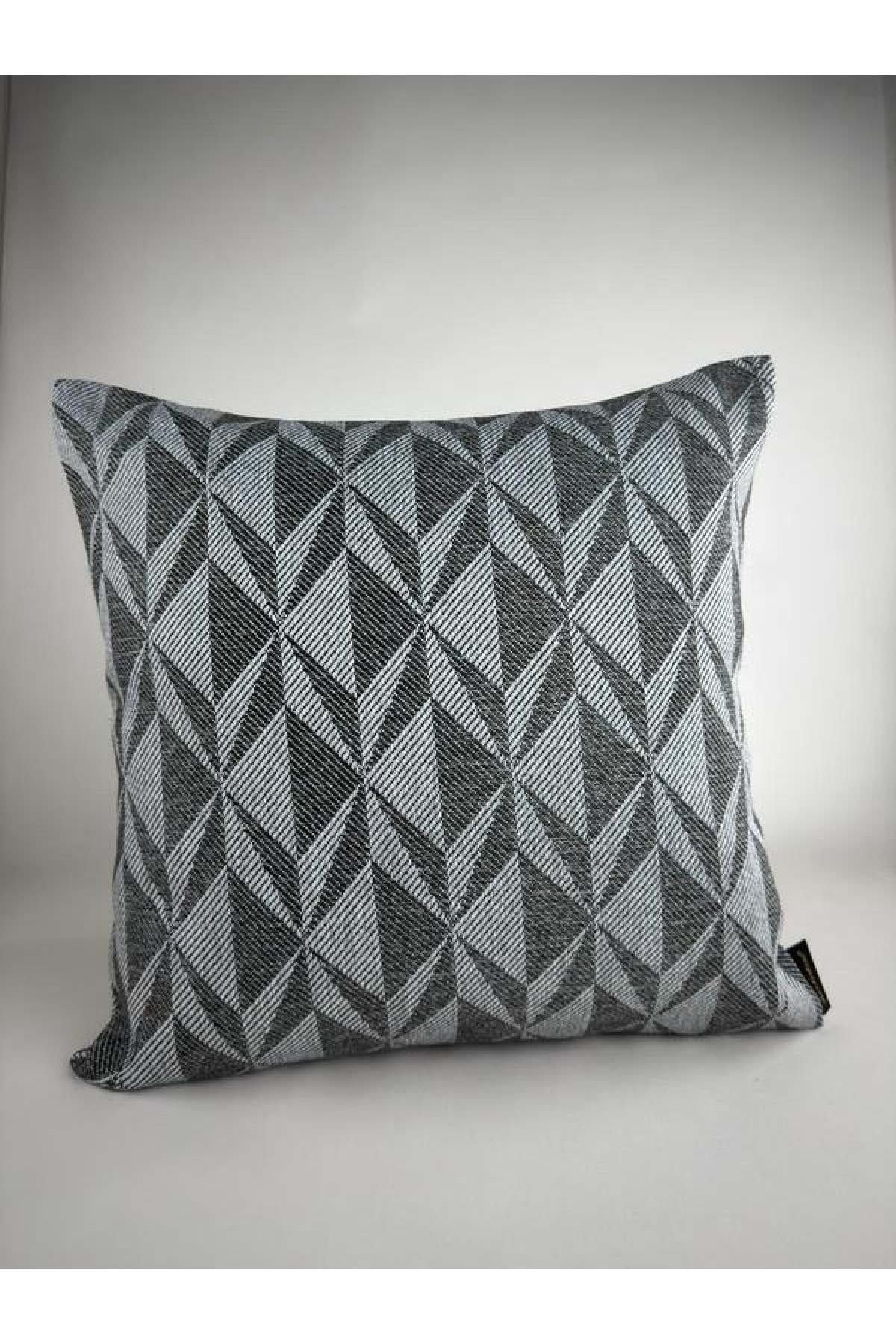 Mrs Gugar 43x43 Keten Kırlent Kılıfı Açık Gri Antrasit Geometrik Desenli Dekoratif Yastık Kılıfı