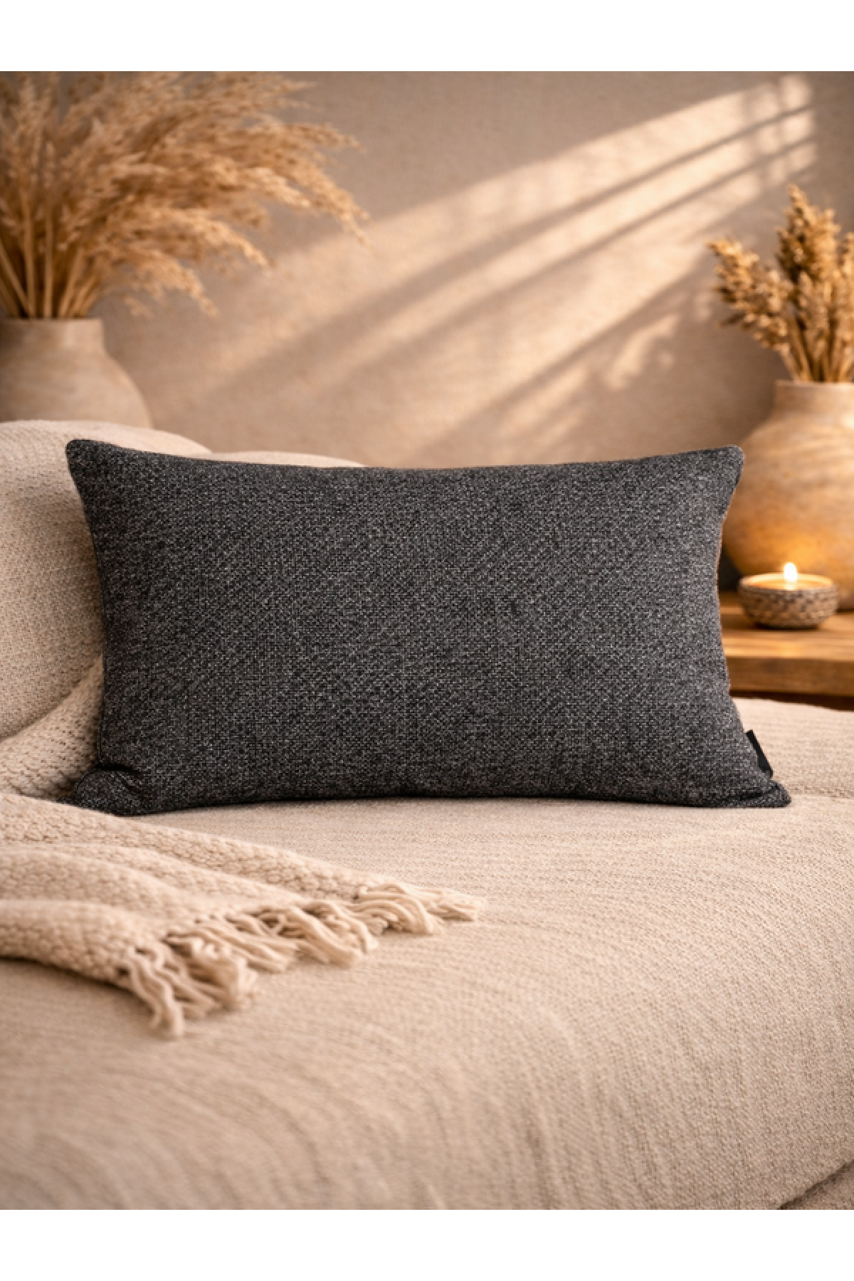 Mrs Gugar Astana Serisi 35X50 Keten Kırlent Kılıfı Antrasit Gri Dekoratif Yastık Kılıfı