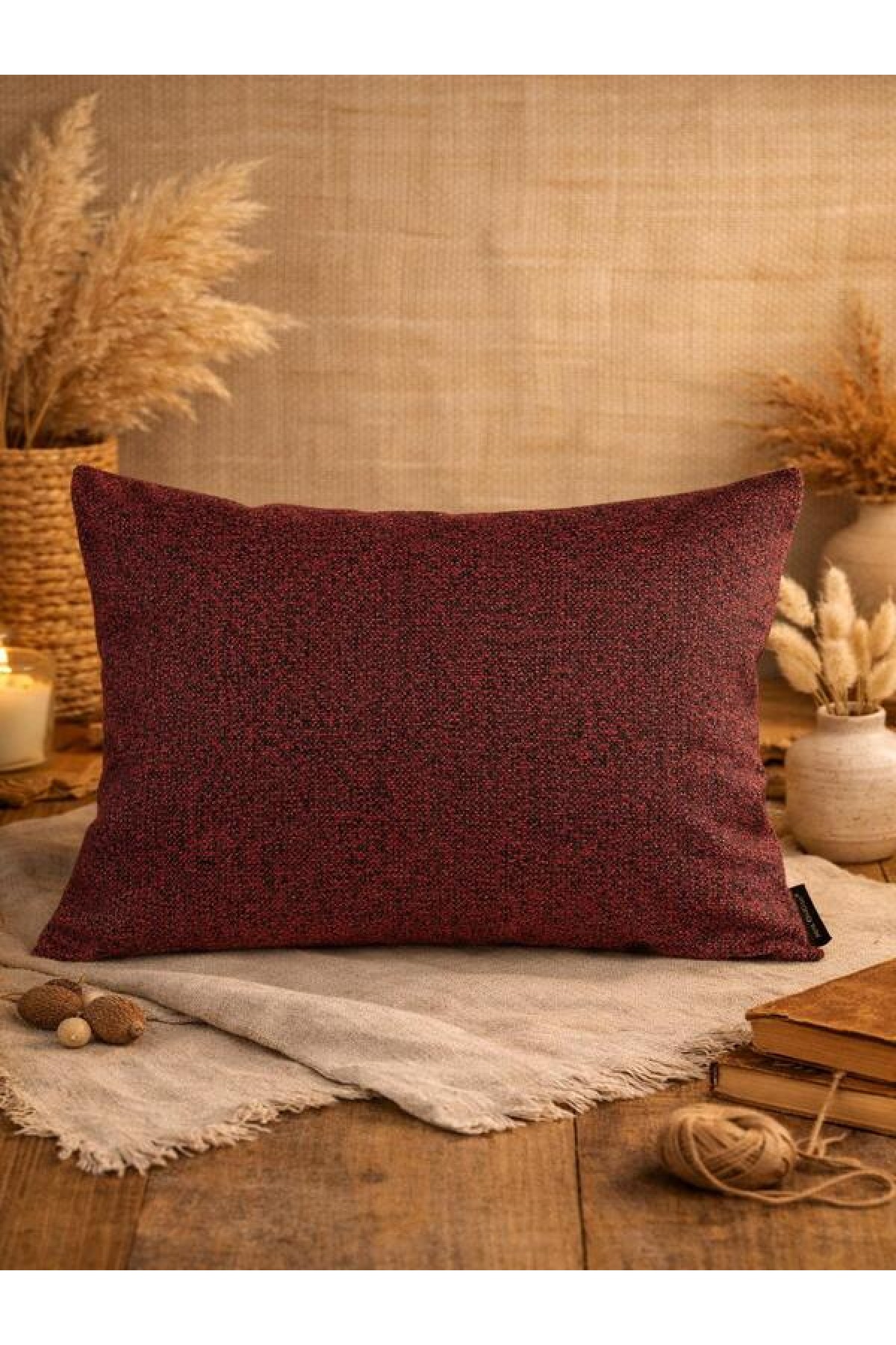 Mrs Gugar Astana Serisi 35X50 Keten Kırlent Kılıfı Bordo Melanj Dekoratif Yastık Kılıfı