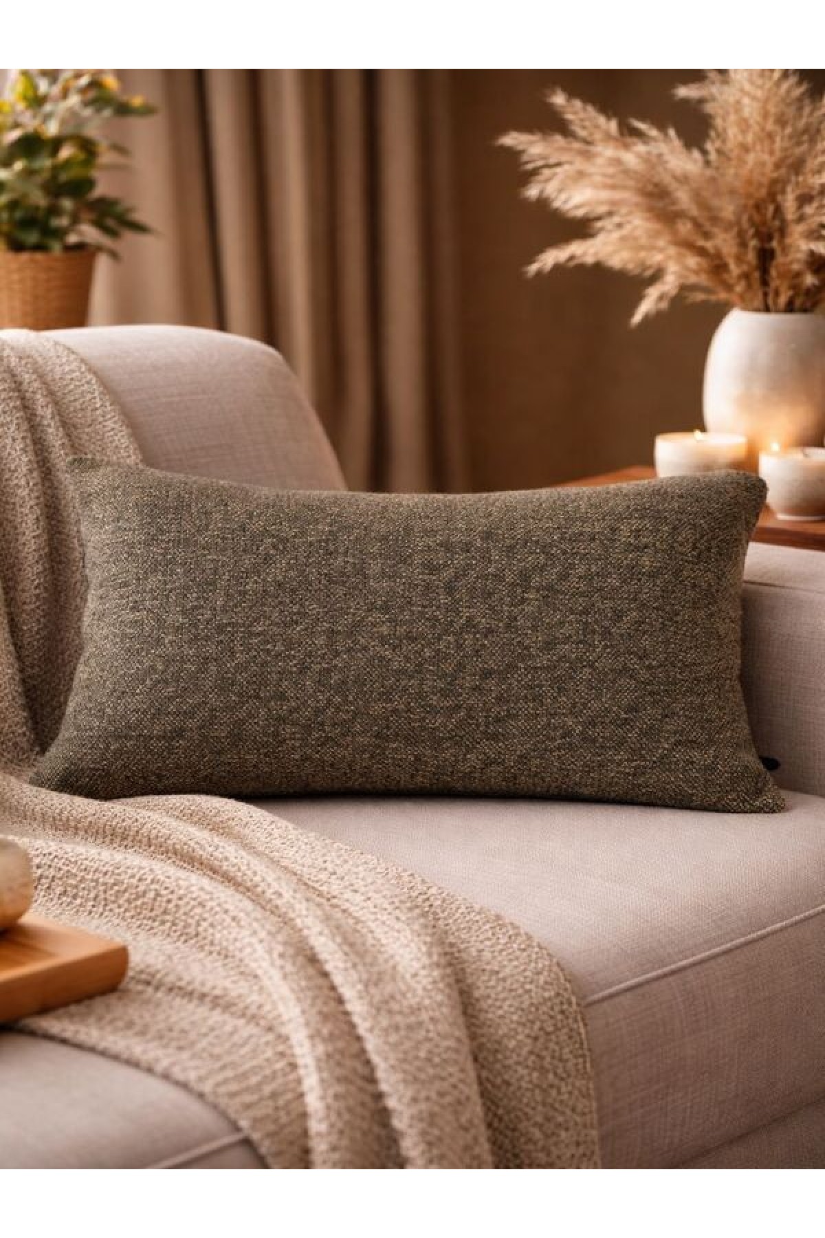 Mrs Gugar Astana Serisi 35X50 Keten Kırlent Kılıfı Zeytin Yeşili Dekoratif Yastık Kılıfı