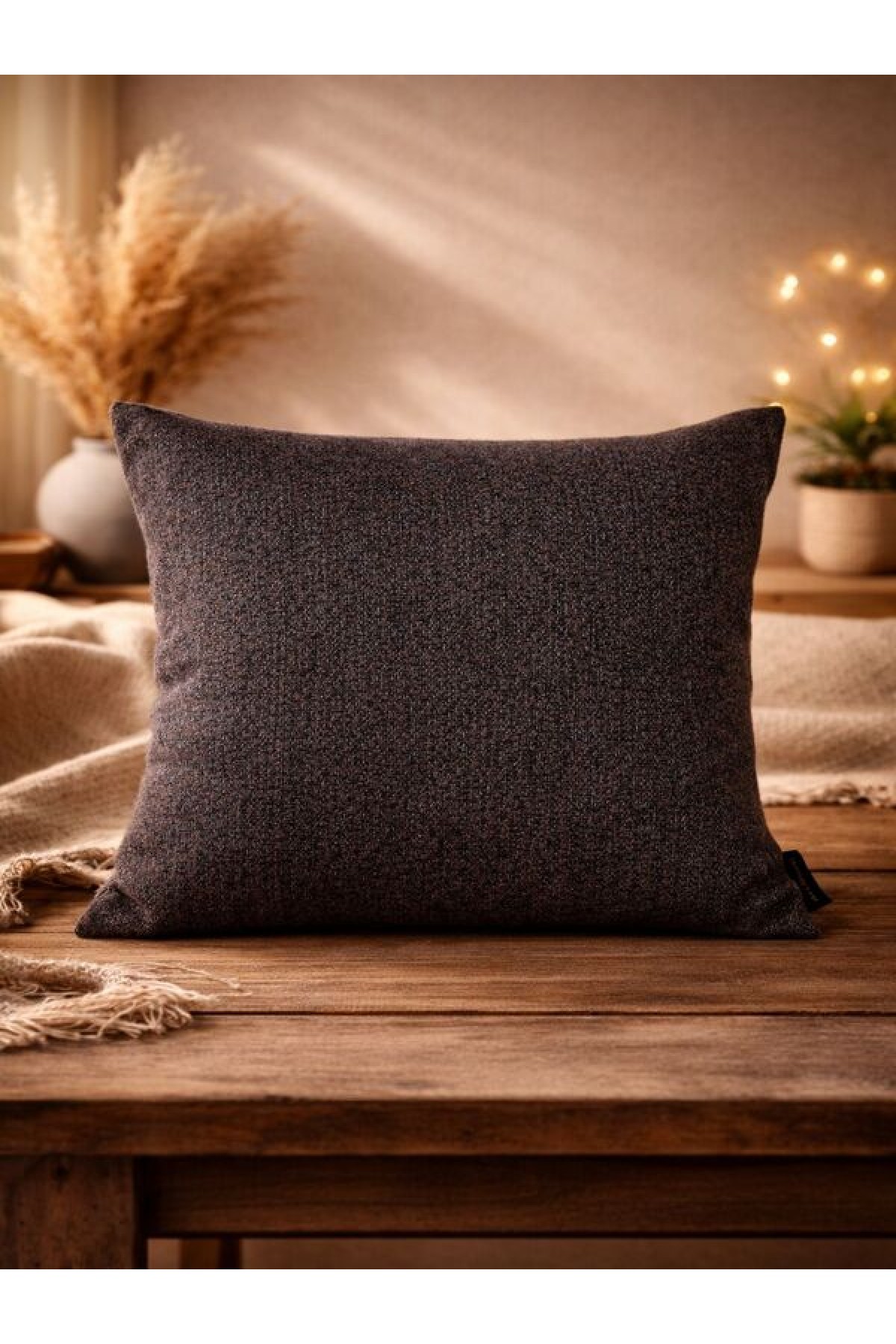 Mrs Gugar Astana Serisi 43x43 Keten Kırlent Kılıfı Kahverengi Melanj Dekoratif Yastık Kılıfı