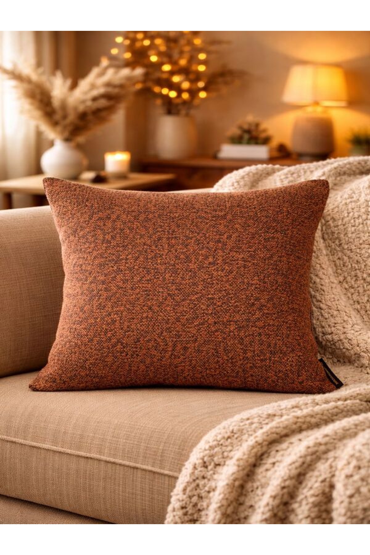 Mrs Gugar Astana Serisi 43x43 Keten Kırlent Kılıfı Kiremit Melanj Dekoratif Yastık Kılıfı