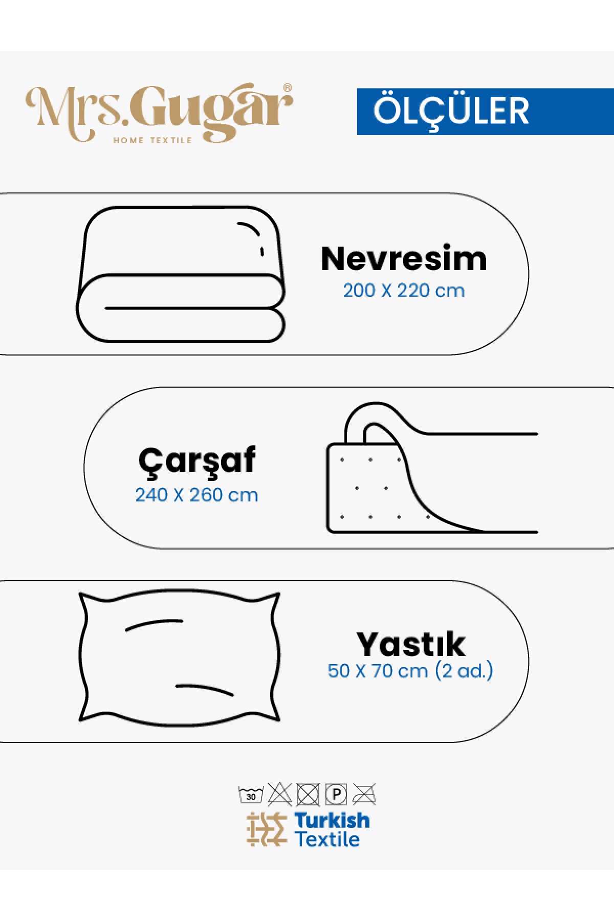 Mrs.Gugar Çift Kişilik Saten Çizgili Beyaz Nevresim Takımı