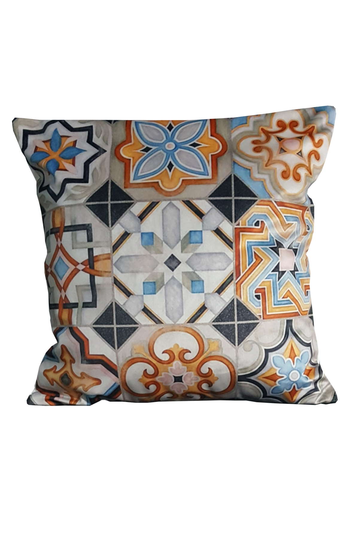 Mrs.Gugar Gri Siyah Çini Desenli Kırlent Kılıfı