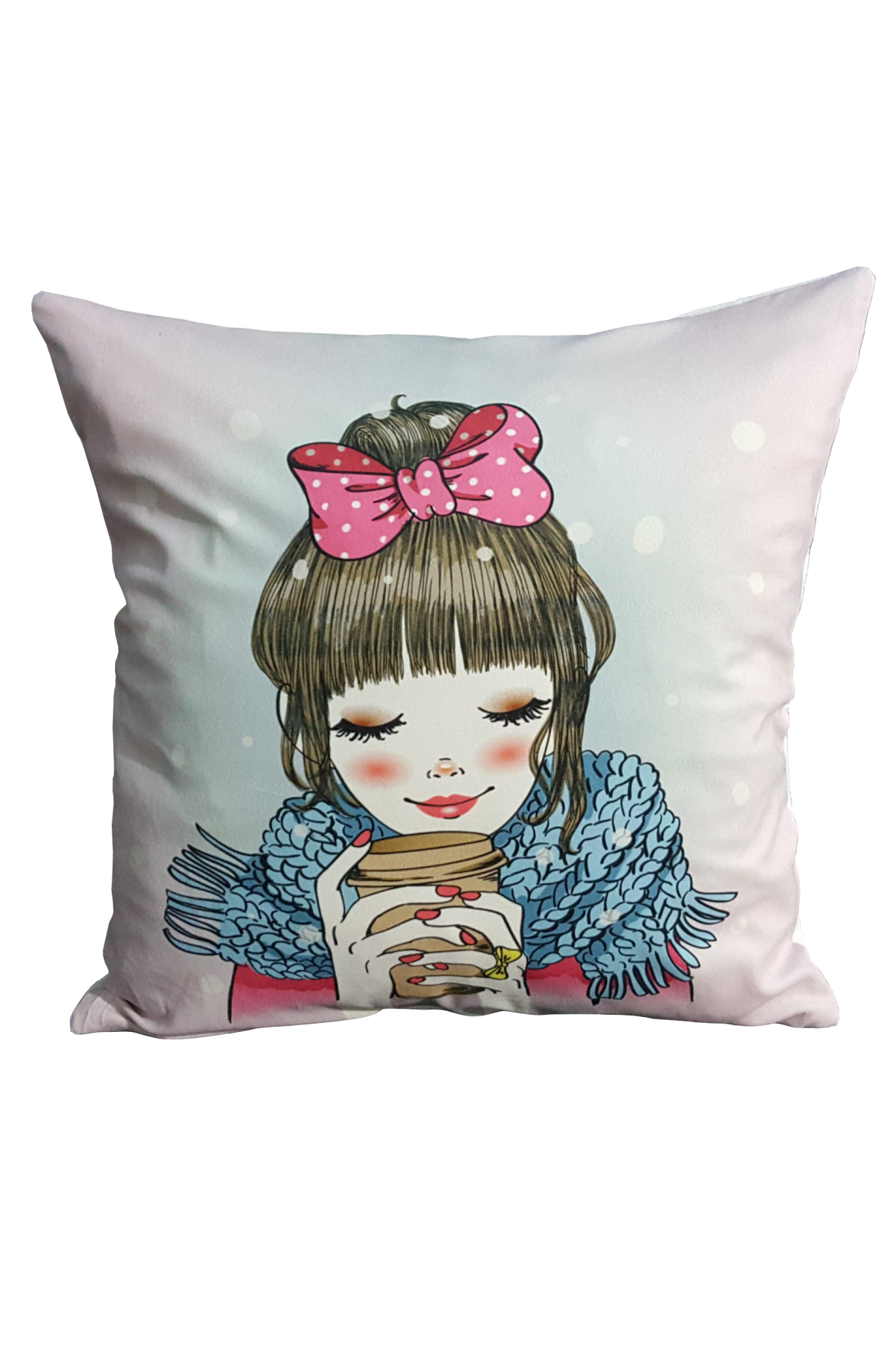 Mrs.Gugar Kahve İçen Kız Kırlent Kılıfı