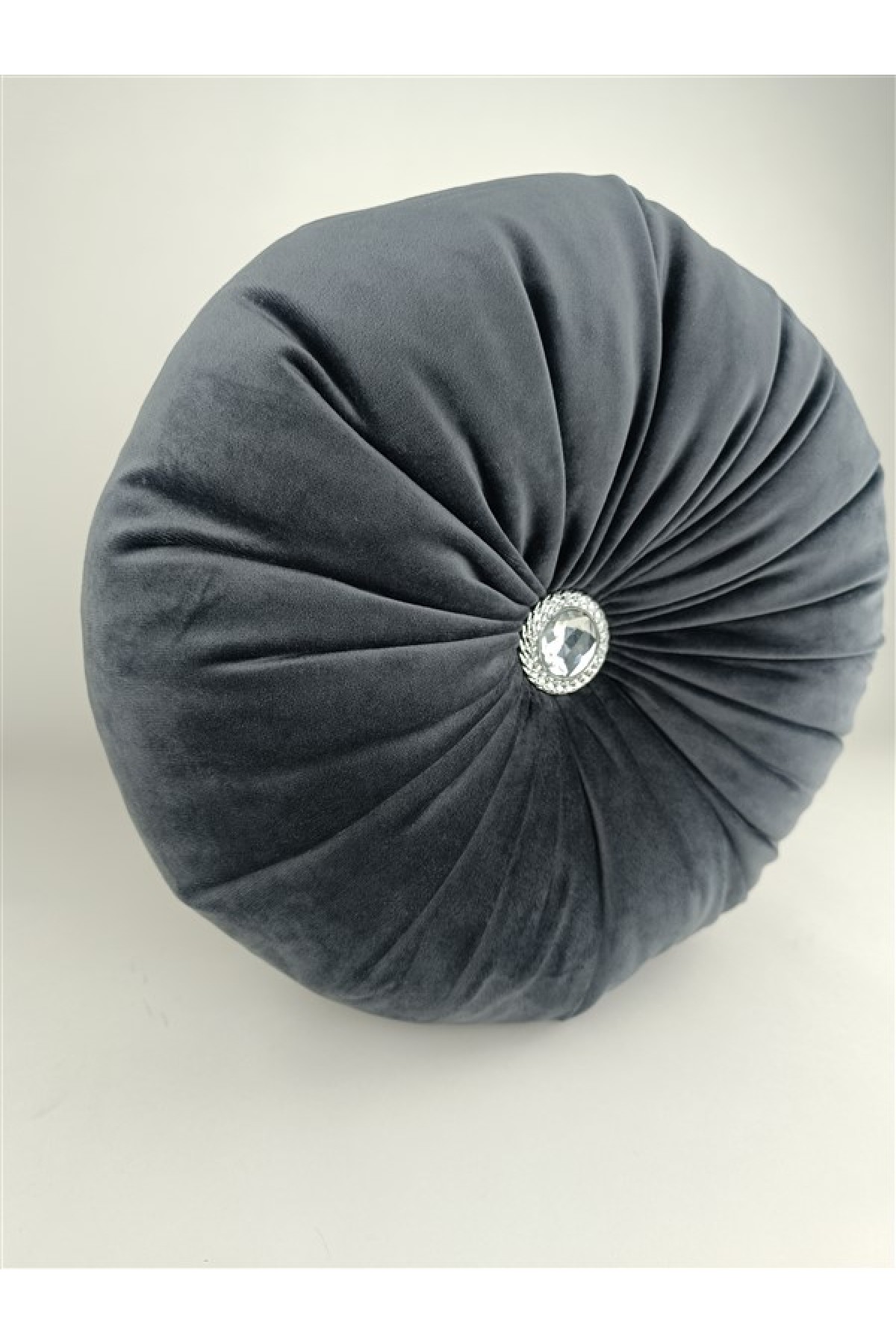 Mrs.Gugar Lux Kadife Yuvarlak Taşlı Yastık Antrasit