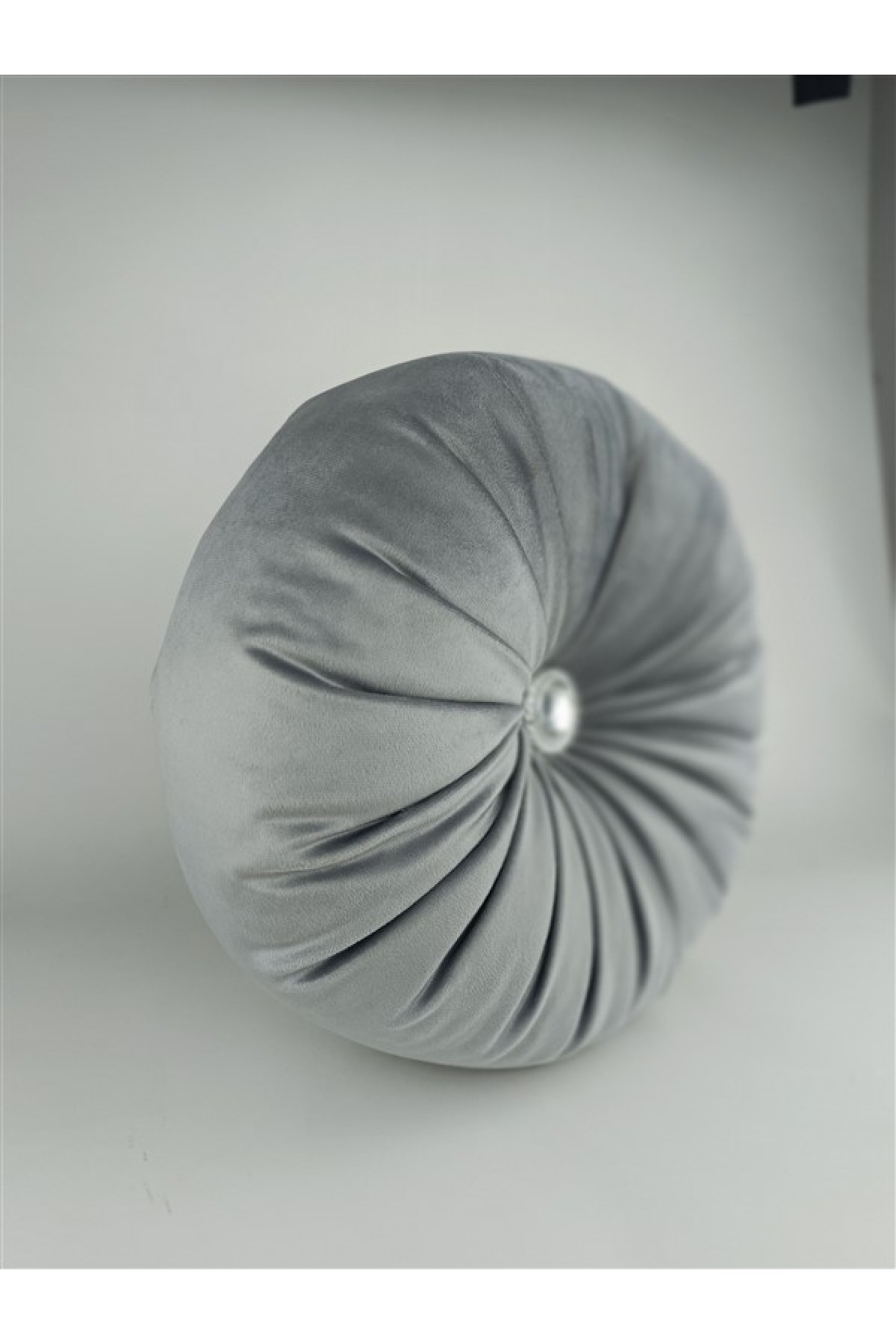 Mrs.Gugar Lux Kadife Yuvarlak Taşlı Yastık Gri