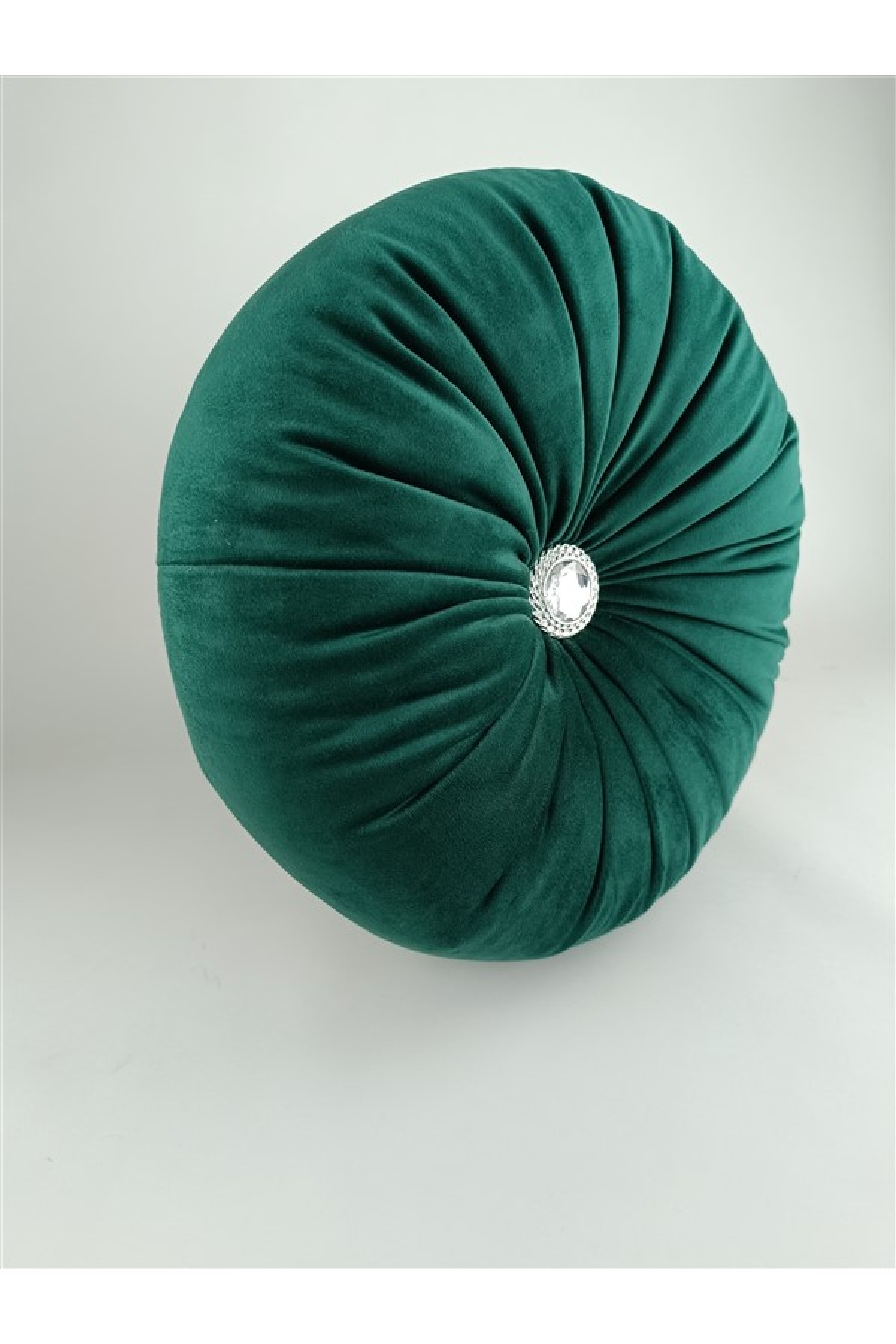 Mrs.Gugar Lux Kadife Yuvarlak Taşlı Yastık Zümrüt Yeşili