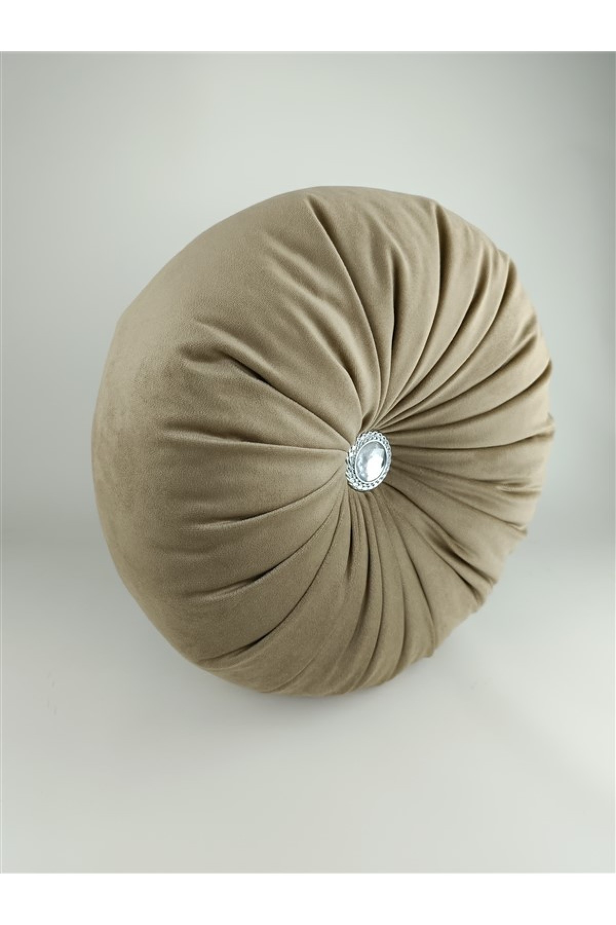 Mrs.Gugar Lux Kadife Yuvarlak Taşlı Yastık Vizon