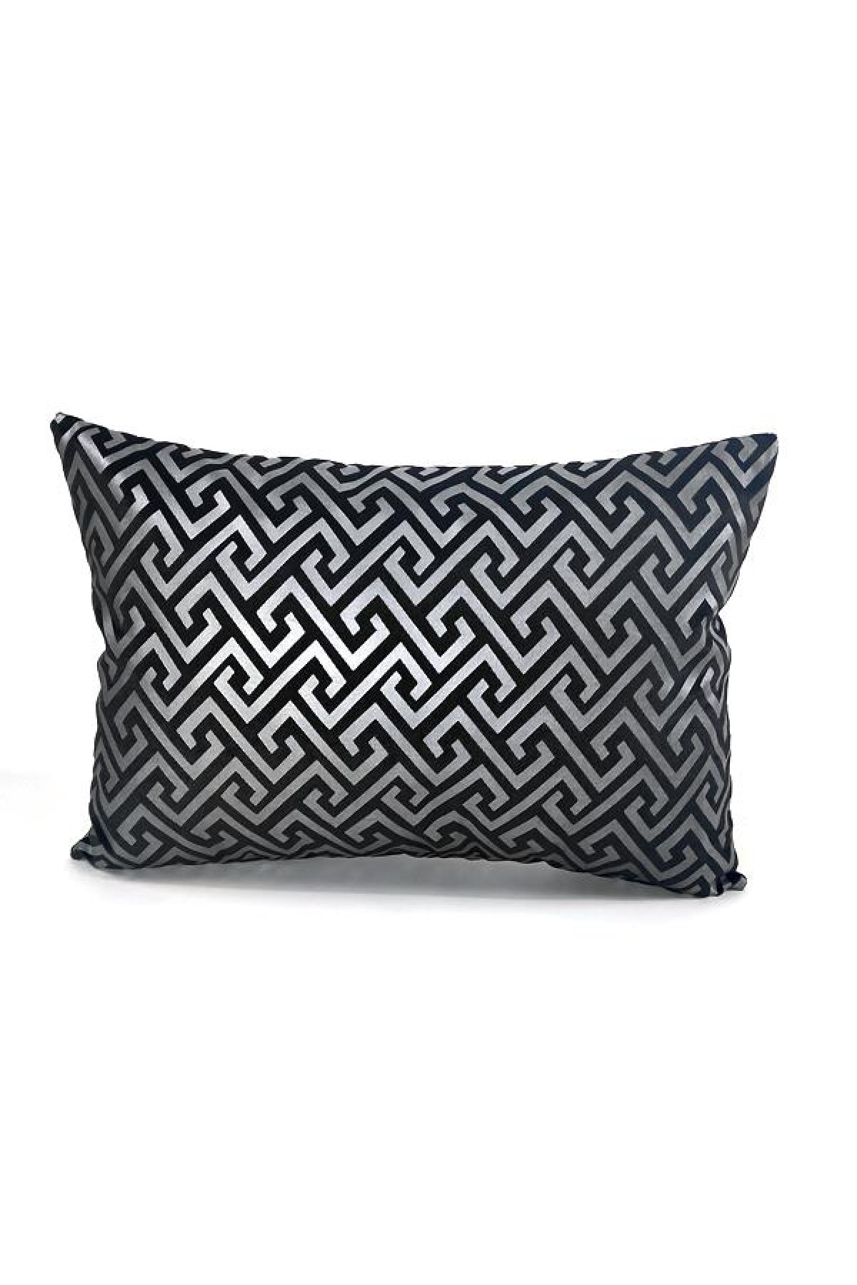 Mrs.Gugar Luxury Siyah Gri Dikdörtgen Kırlent Kılıfı