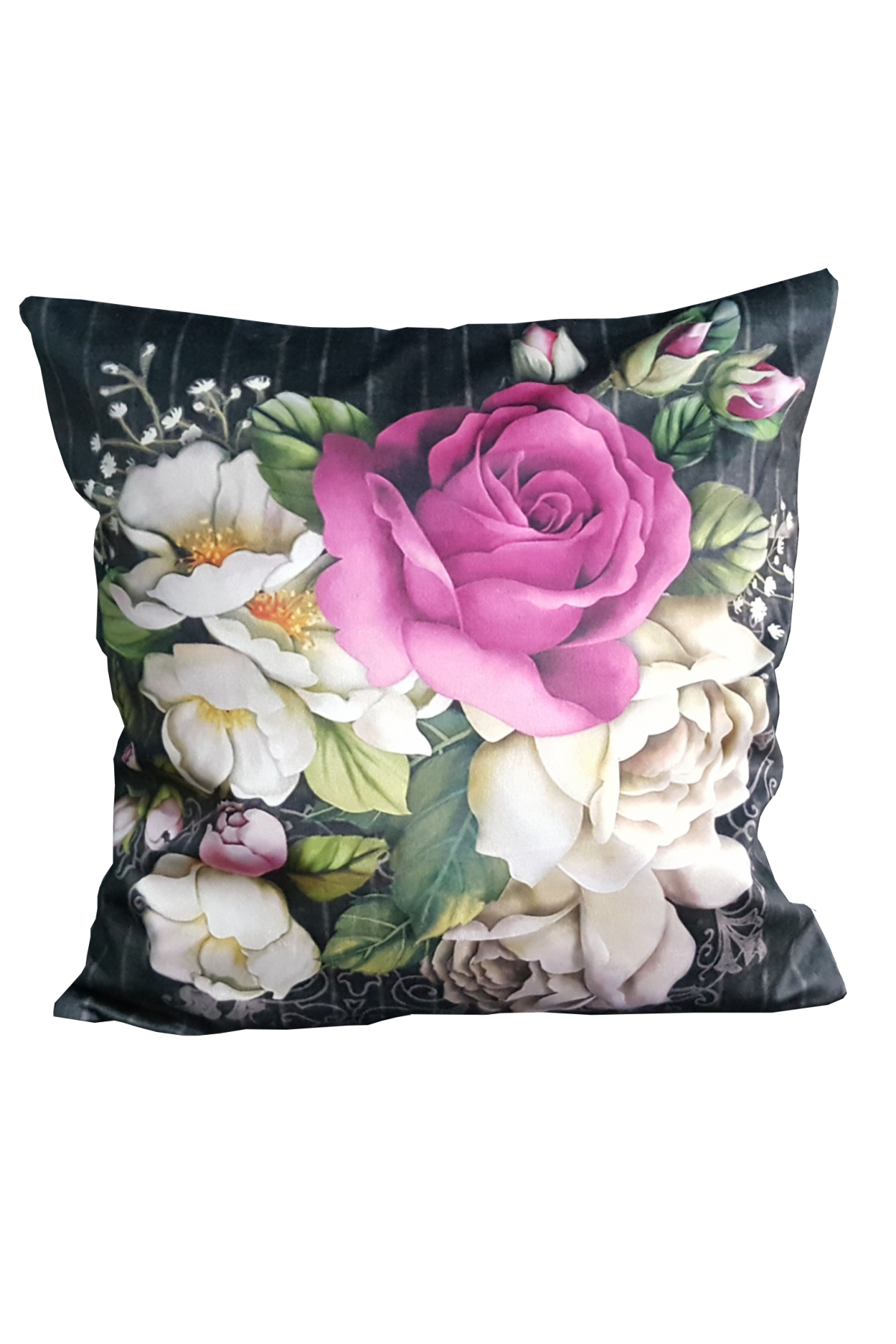 Mrs.Gugar Siyah Çiçekli Kırlent Kılıfı