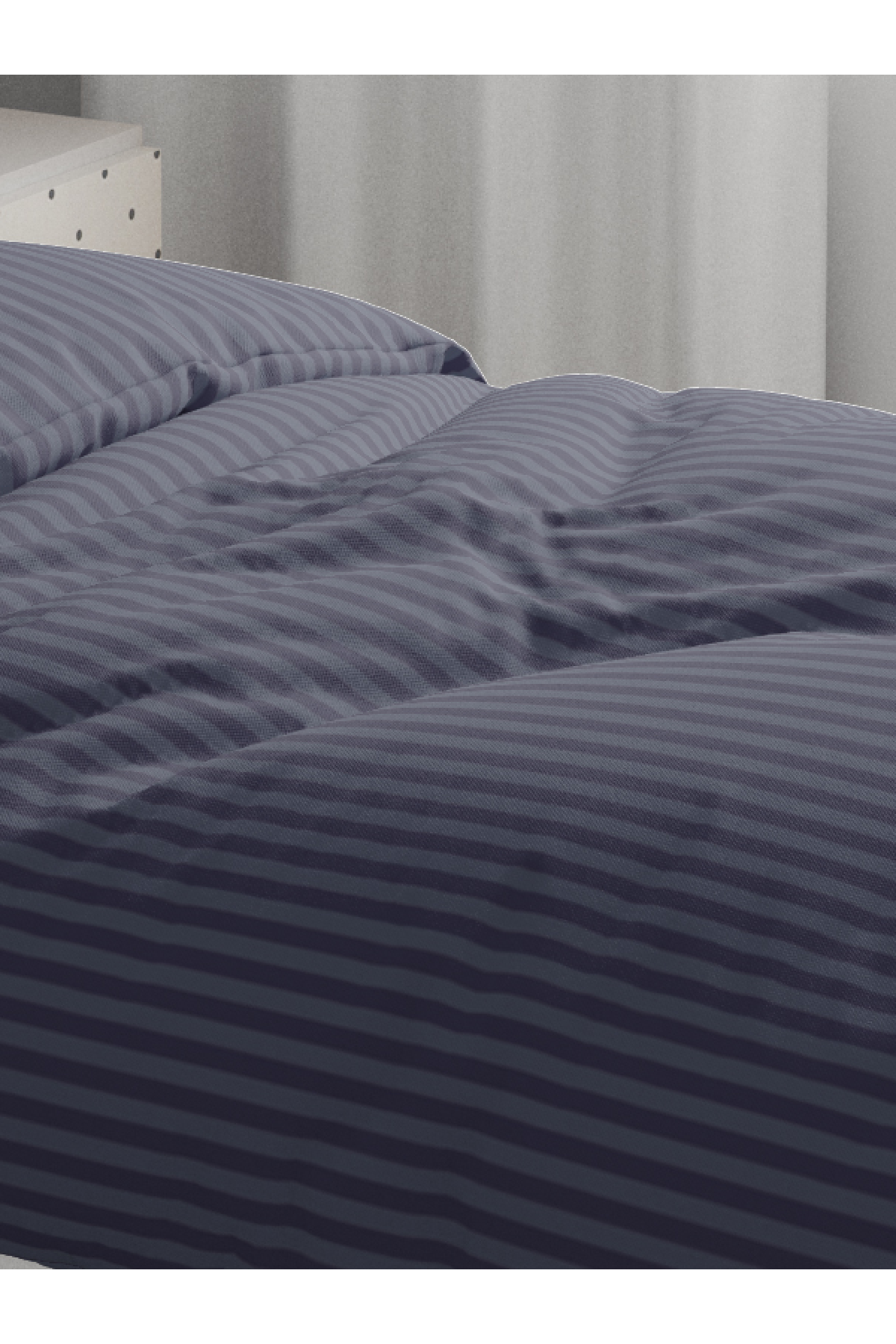 Mrs.Gugar Tek Kişilik Saten Çizgili Lacivert Nevresim Takımı 