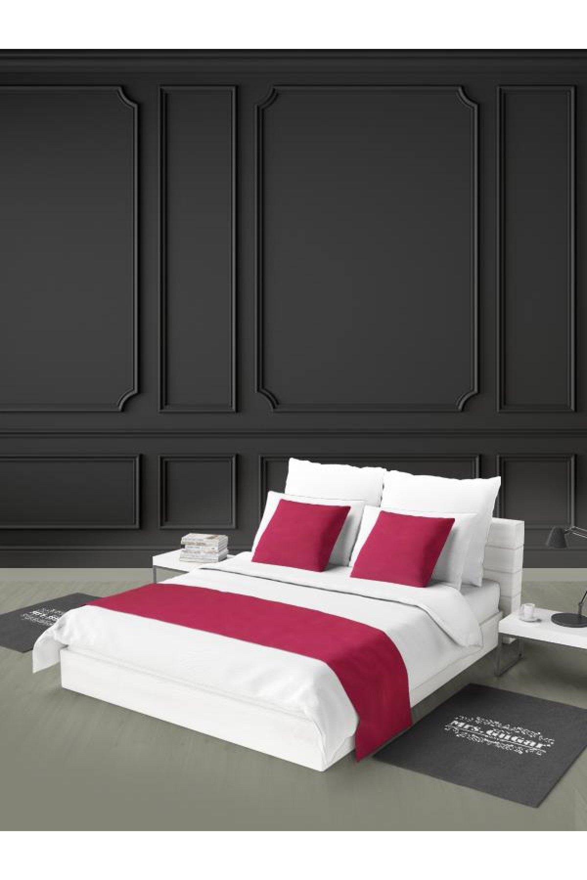 Tek Kişilik Yatak Runner ve Kırlent Kılıfı Seti Kırmızı